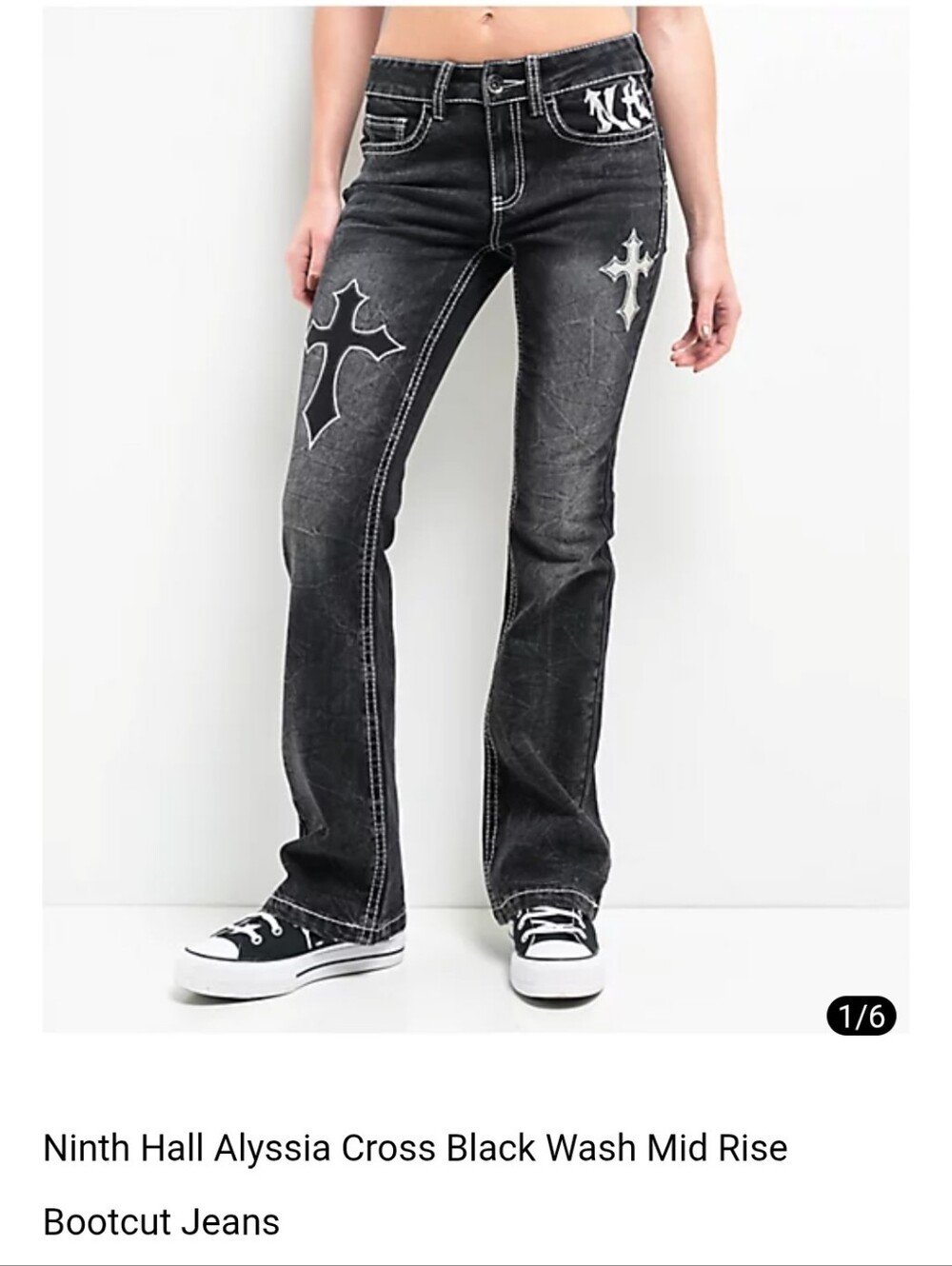 Ninth Hall Alyssia Cross Black Wash Mid-Rise Bootcut Jeans Size: 18 NWT